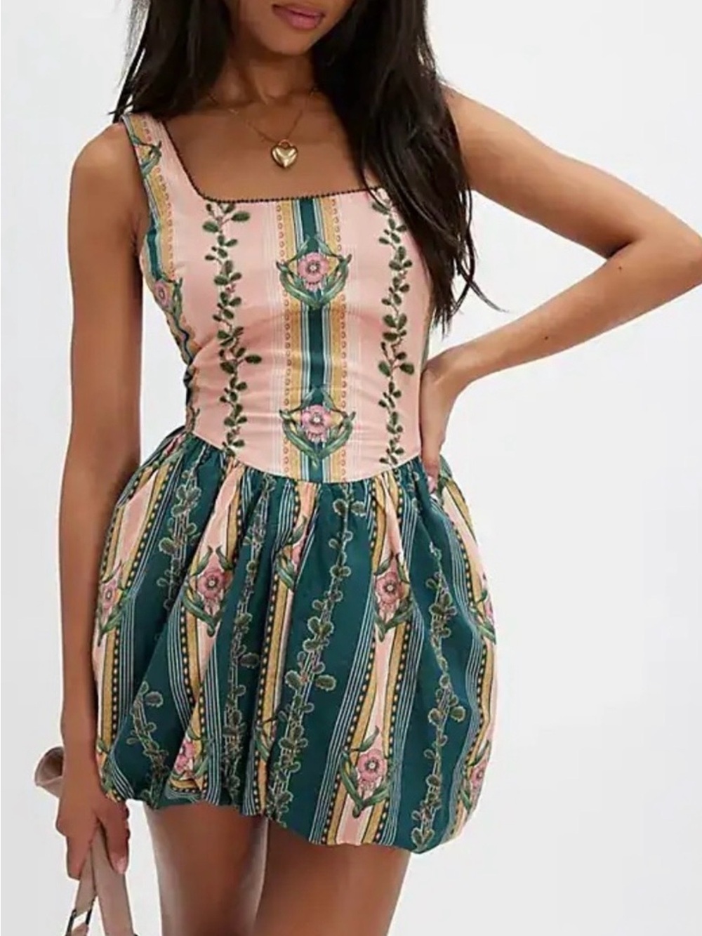Agua Bendita Mika Carleen Magnolia Bubble Hem Floral Boho Mini Dress XL NWT